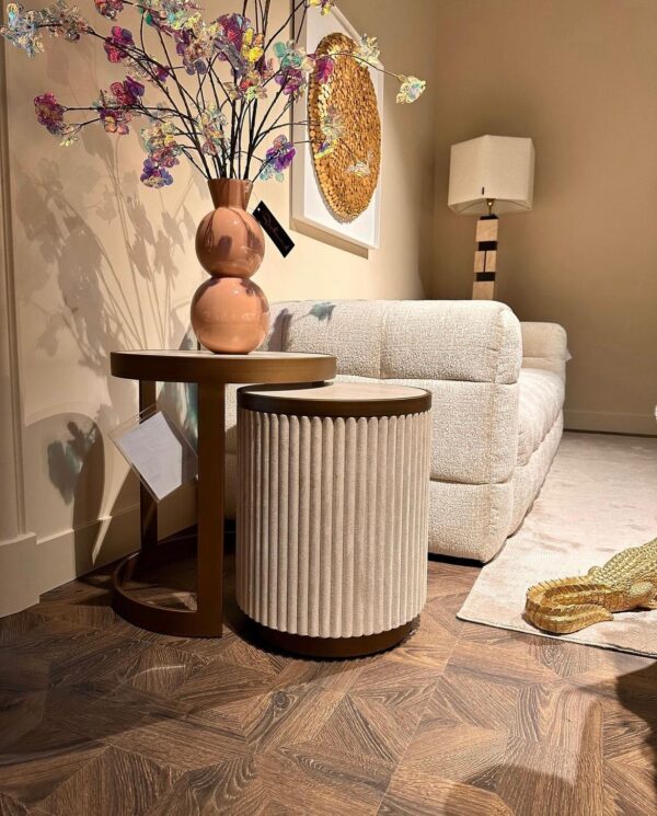 Set 2 mese laterale bej auriu din fier si ceramica Tivoli - imagine 2