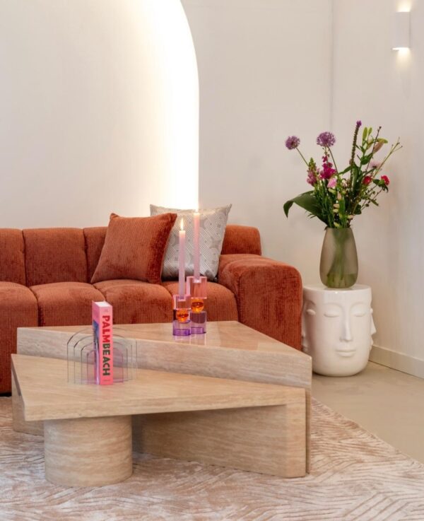 Set 2 mese de cafea bej natur din travertin Fictus - imagine 2
