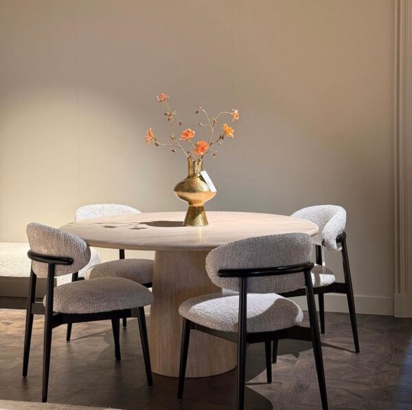 Scaun dining crem din tesatura si lemn Cherry - imagine 2