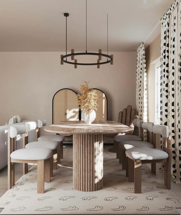 Masa dining ovala bej/maro din MDF si marmura Coronel - imagine 2