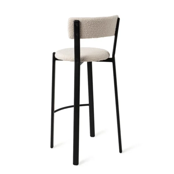 Scaun de bar alb din tesatura boucle Obu L - imagine 3