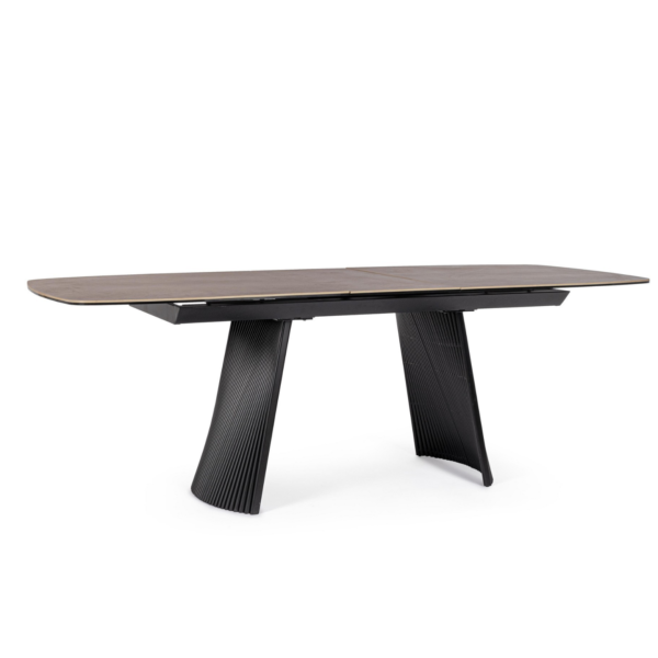 Masa dining extensibila maro/negru din metal si portelan Oliver