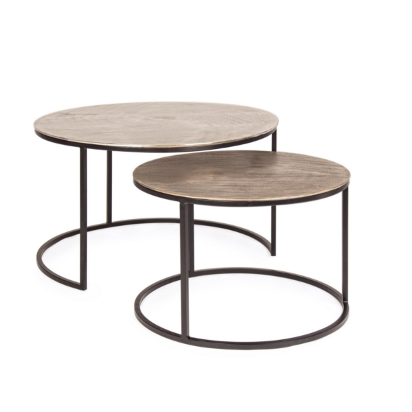 Set 2 mese de cafea maro/aramii din inox si aluminiu Amira