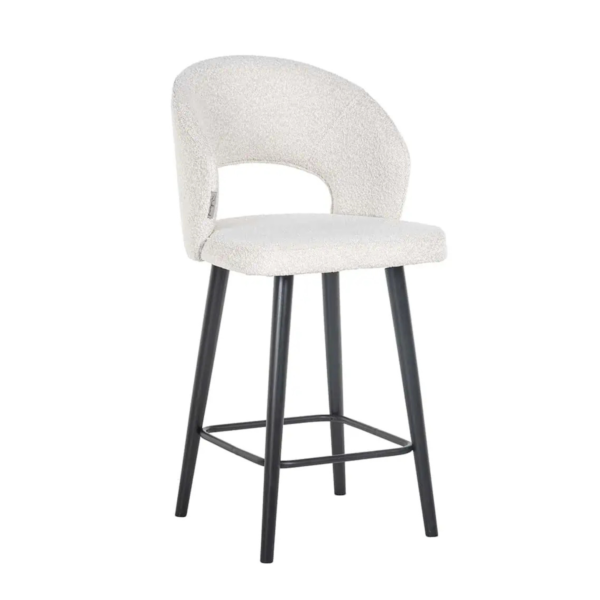 Scaun de bar alb din tesatura boucle Savoy S