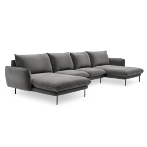 Coltar gri inchis/negru 6 locuri din catifea Vienna