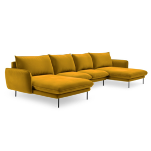 Coltar galben mustar/negru 6 locuri din catifea Vienna