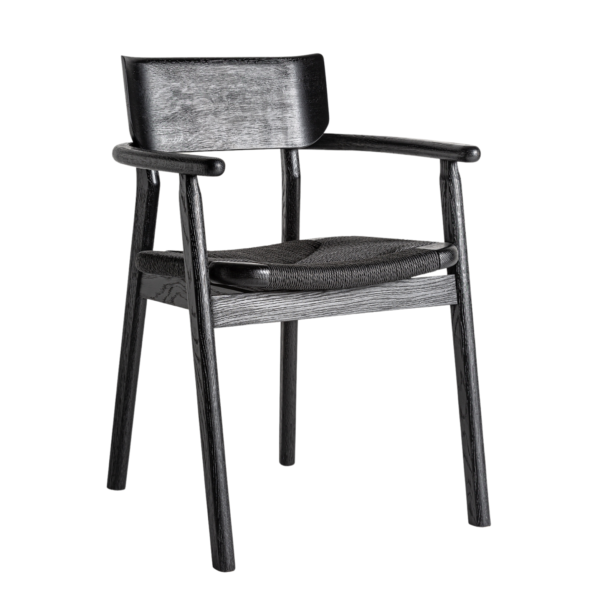 Scaun dining negru din lemn si fibre naturale Tasque
