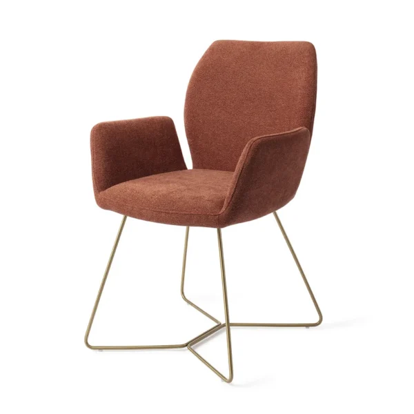 Set 2 scaune dining din tesatura caramiziu/auriu Beehive Gold Misaki - imagine 2