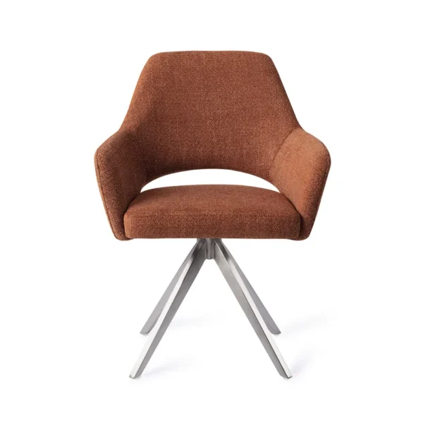 Set 2 scaune rotative dining din tesatura caramiziu/argintiu Yanai