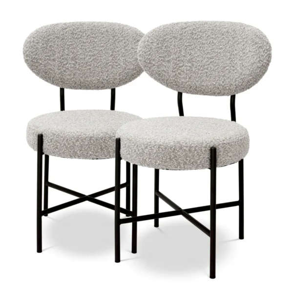 Set 2 scaune dining gri din tesatura boucle Vinq