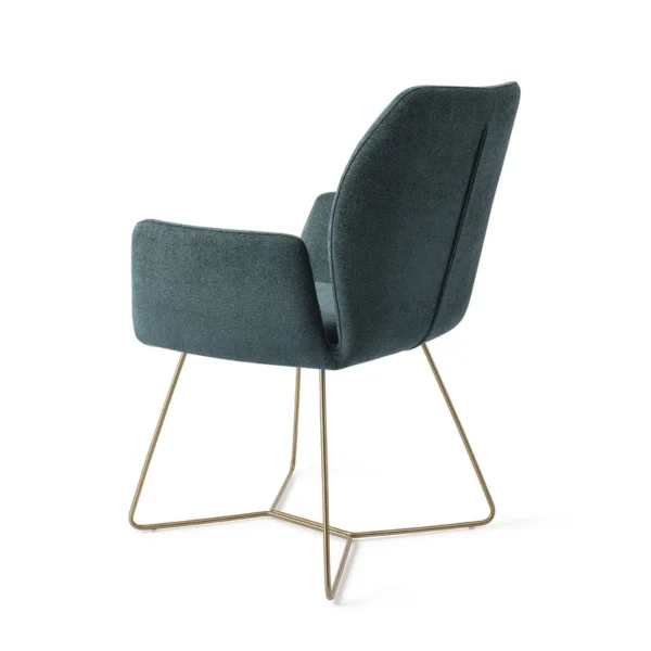 Set 2 scaune dining din tesatura albastru petrol/auriu Beehive Gold Misaki - imagine 4