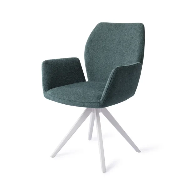 Set 2 scaune dining rotative din tesatura albastru petrol/alb Misaki - imagine 2