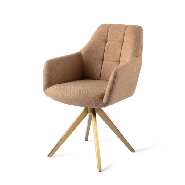 Set 2 scaune rotative dining din tesatura maro caramel/auriu Noto - imagine 2