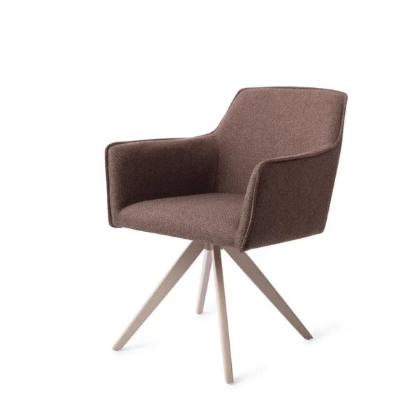 Set 2 scaune dining rotative din tesatura maro inchis/bej Hofu - imagine 2