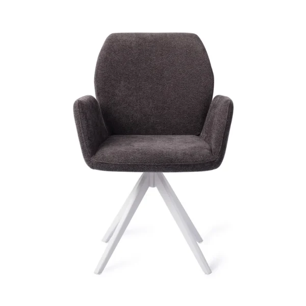 Set 2 scaune dining rotative din tesatura gri inchis/alb Misaki