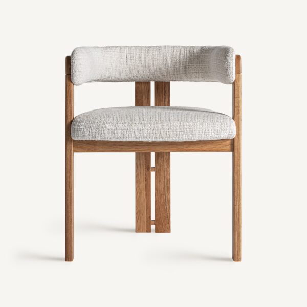 Scaun dining bej alb/maro din tesatura si lemn Sedzere - imagine 2