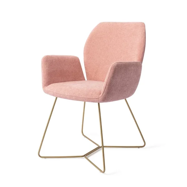 Set 2 scaune dining din tesatura somon/auriu Beehive Gold Misaki - imagine 2