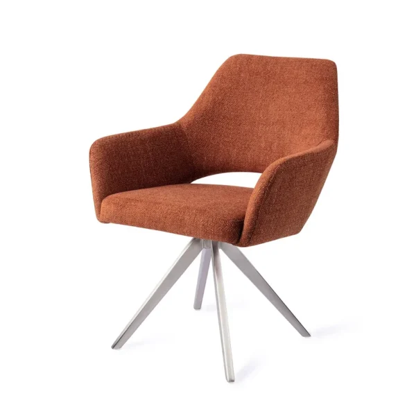 Set 2 scaune rotative dining din tesatura caramiziu/argintiu Yanai - imagine 2