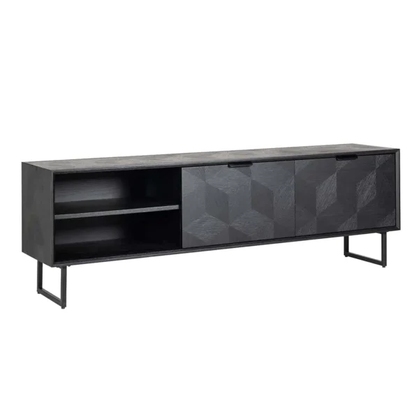 Comoda TV neagra din lemn de stejar Blax