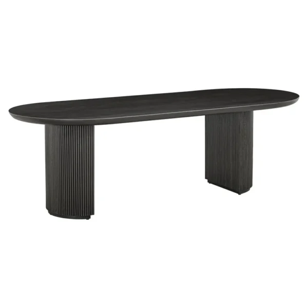 Masa dining ovala neagra din lemn si furnir Kingston