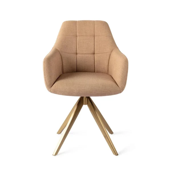 Set 2 scaune rotative dining din tesatura maro caramel/auriu Noto