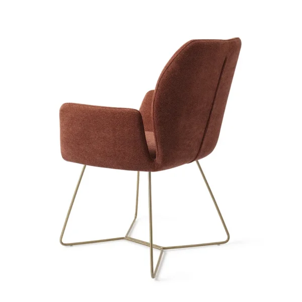 Set 2 scaune dining din tesatura caramiziu/auriu Beehive Gold Misaki - imagine 4