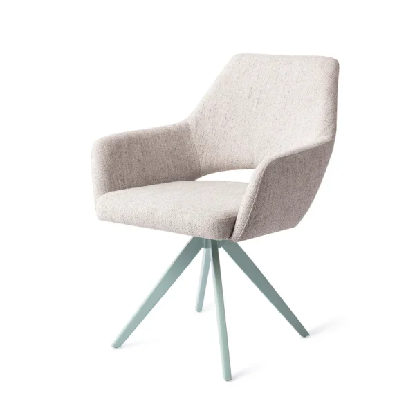 Set 2 scaune rotative dining din tesatura gri deschis/mint Yanai - imagine 2