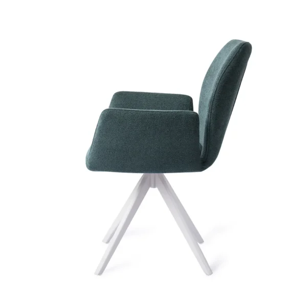 Set 2 scaune dining rotative din tesatura albastru petrol/alb Misaki - imagine 3