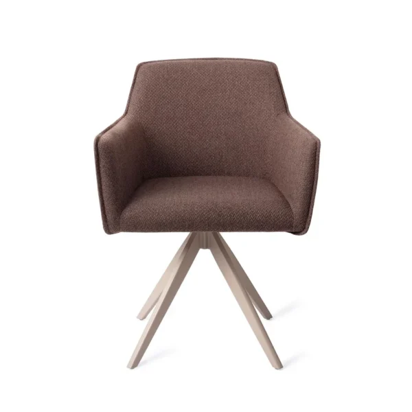 Set 2 scaune dining rotative din tesatura maro inchis/bej Hofu