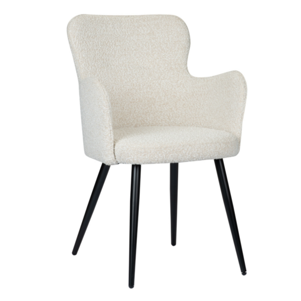 Set 2 scaune dining albe din tesatura boucle Wing