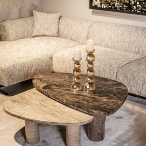 Set 2 mese de cafea gri maro din marmura Nazario