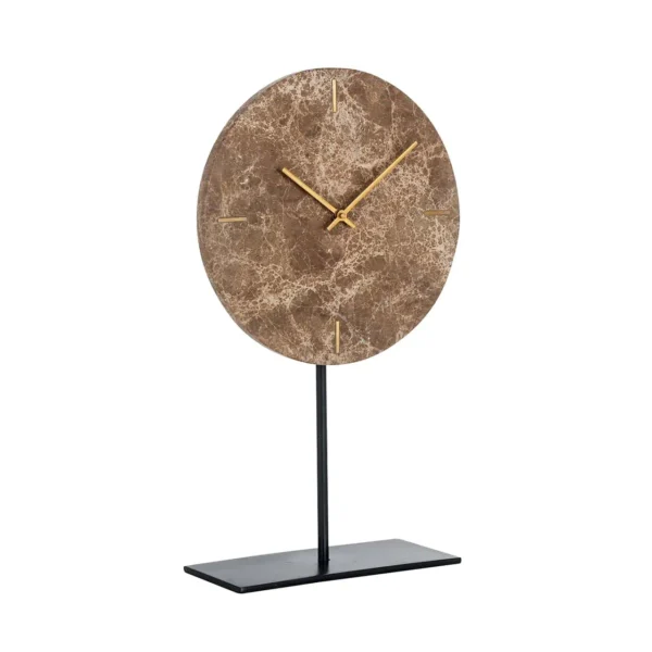 Decoratiune ceas de masa maro din marmura si metal Brett