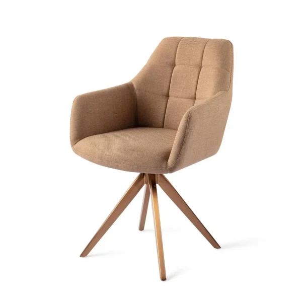 Set 2 scaune rotative dining din tesatura maro caramel/roze Noto - imagine 2