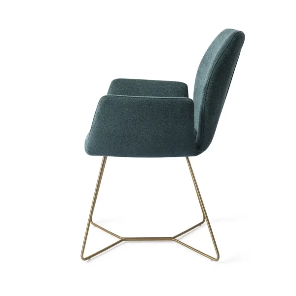 Set 2 scaune dining din tesatura albastru petrol/auriu Beehive Gold Misaki - imagine 3