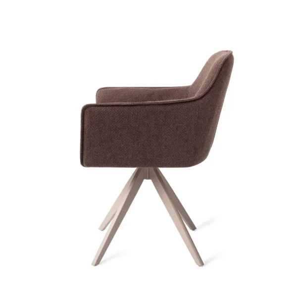 Set 2 scaune dining rotative din tesatura maro inchis/bej Hofu - imagine 3