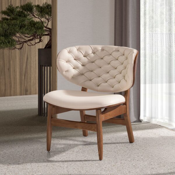 Fotoliu bej din lemn si piele artificiala Cozy - imagine 6