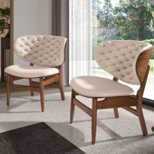 Fotoliu bej din lemn si piele artificiala Cozy