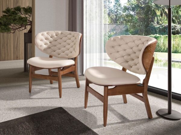 Fotoliu bej din lemn si piele artificiala Cozy - imagine 2