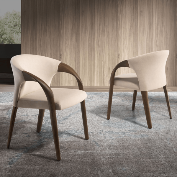Scaun dining crem din catifea si lemn Elon - imagine 2