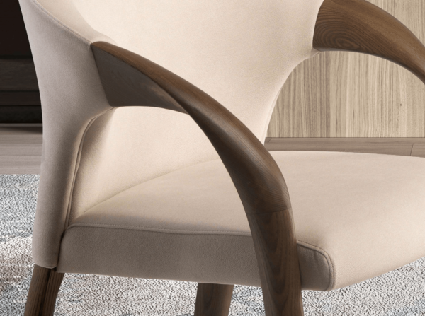Scaun dining crem din catifea si lemn Elon - imagine 5