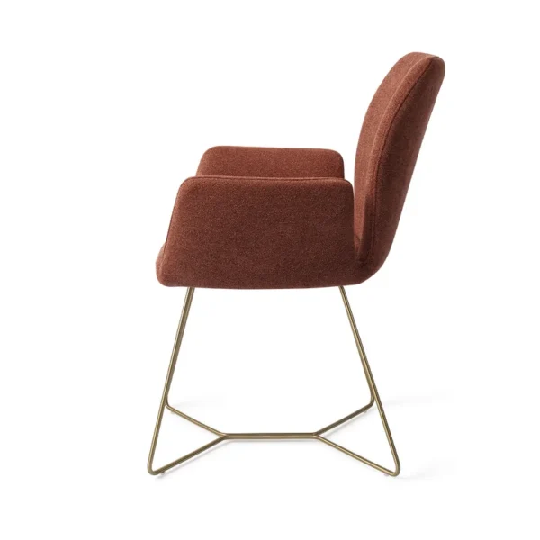 Set 2 scaune dining din tesatura caramiziu/auriu Beehive Gold Misaki - imagine 3