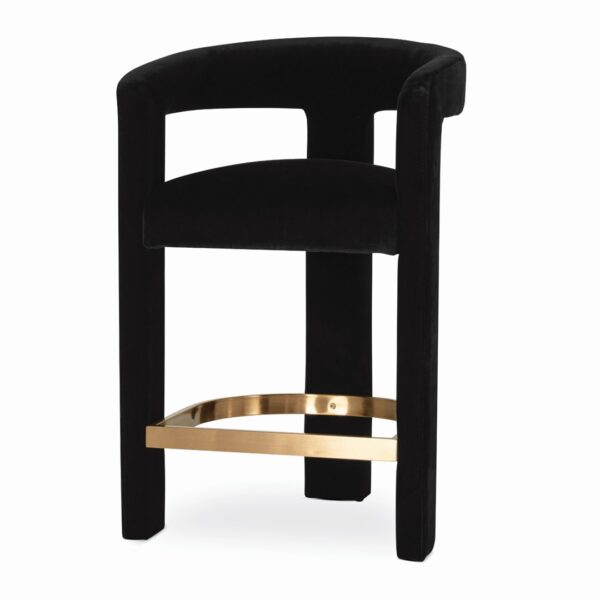 Scaun de bar negru din catifea si cadru de lemn Nubi - imagine 2