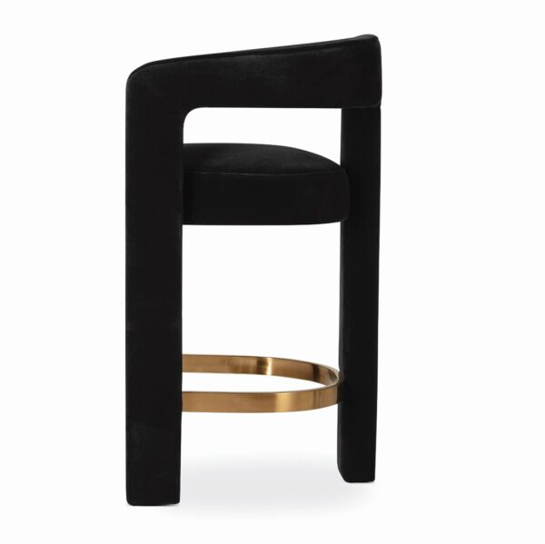 Scaun de bar negru din catifea si cadru de lemn Nubi - imagine 3