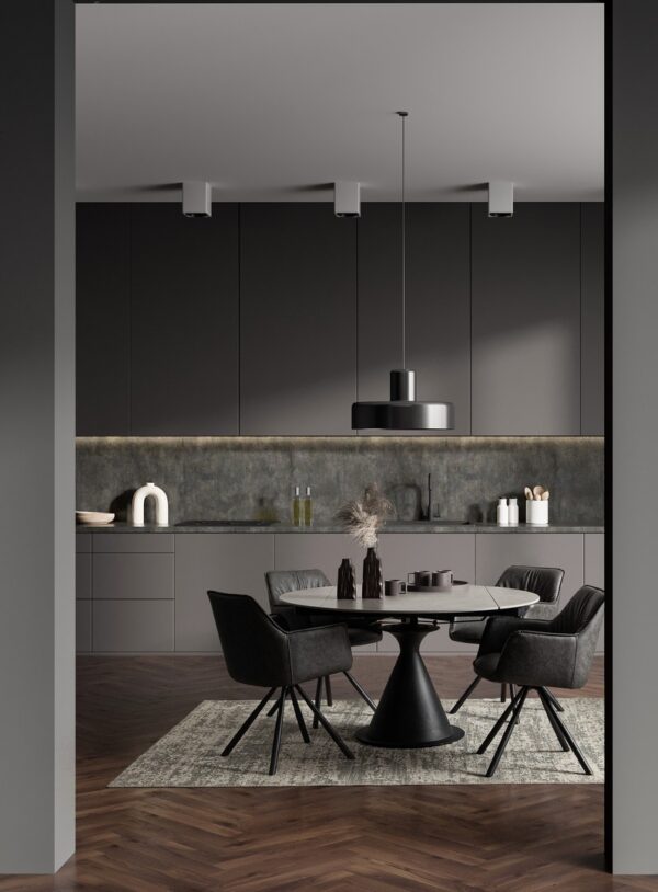 Masa dining extensibila neagra din otel si portelan Jonni - imagine 2
