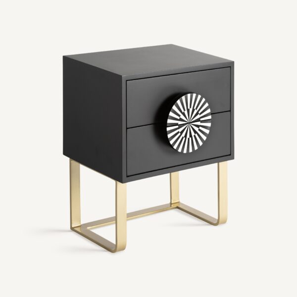 Noptiera neagra cu model geometric din MDF și fier Gatsby - imagine 2