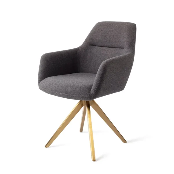 Set 2 scaune dining rotative din tesatura gri inchis/auriu Kinko - imagine 2