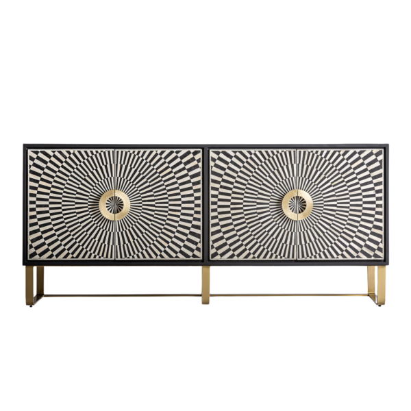 Bufet inferior alb/negru cu model geometric din MDF și fier Gatsby