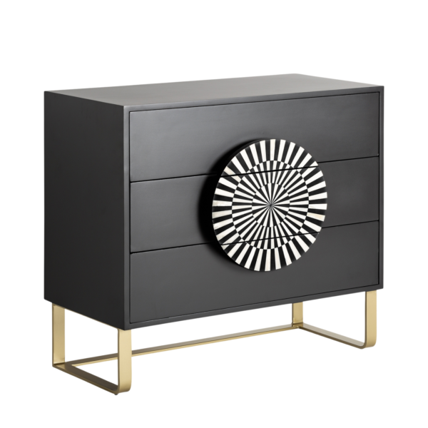Comoda neagra cu model geometric din MDF și fier Gatsby