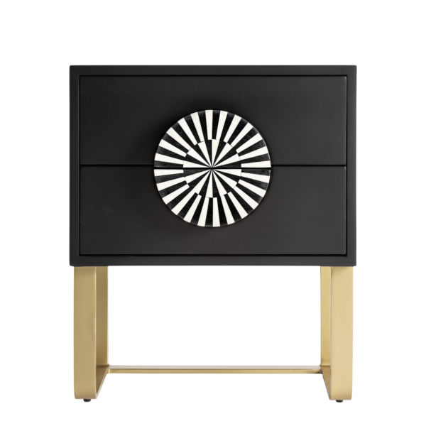 Noptiera neagra cu model geometric din MDF și fier Gatsby