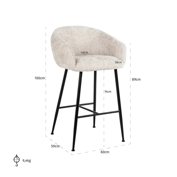 Scaun de bar bej deschis din tesatura texturata Avanti - imagine 9